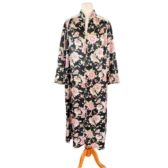 CHRISTIAN DIOR Vintage Silky Floral Zip Front Robe Gown Lounge Wear Size S - Picture 1 of 13